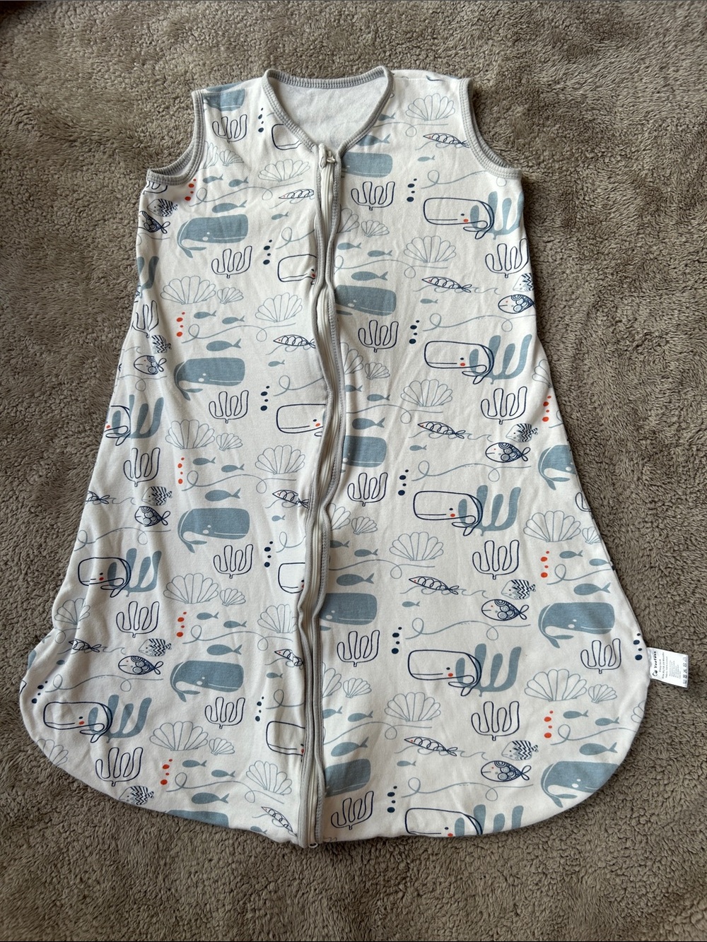 Sleeveless Baby Sleep Sack in Soft Blue Whale Print with 2-Way Zipper